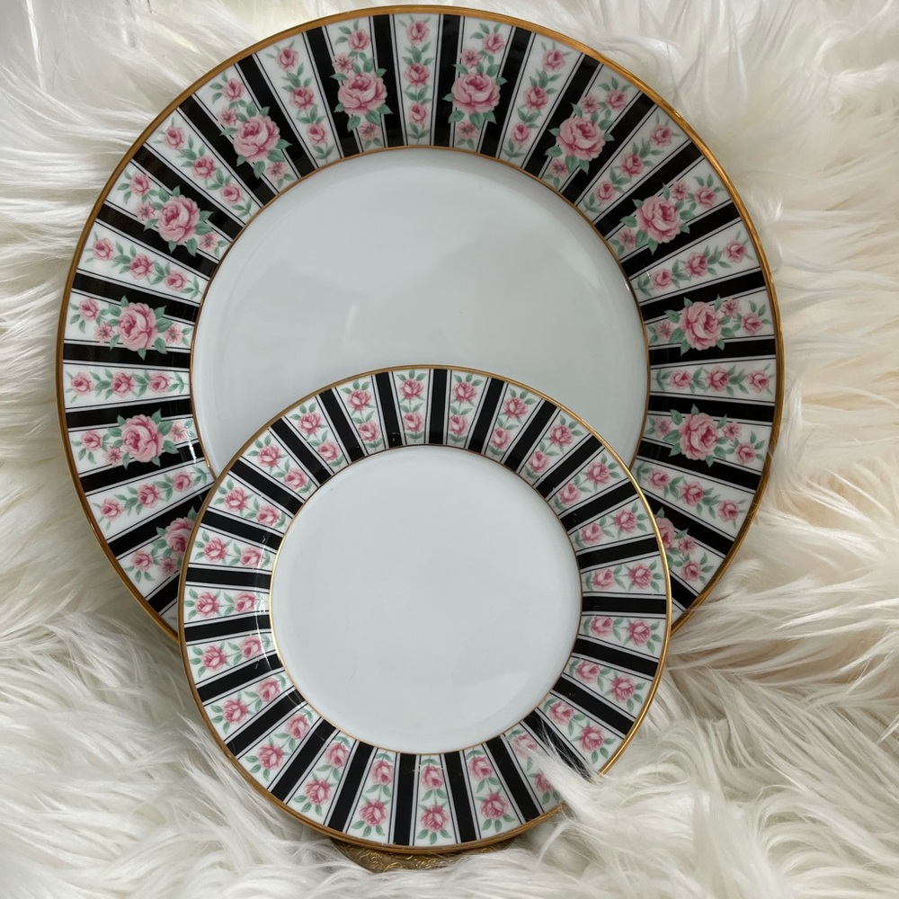 Fitz and Floyd “ Victoriana” Fine Porcelain Dinner Plate and Dessert Plate